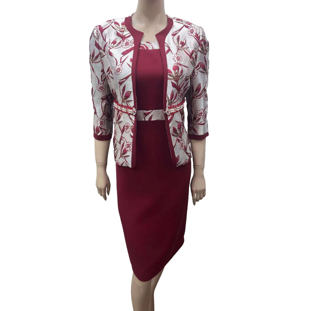 2-Piece Elegant Floral Dress and Blazer Set