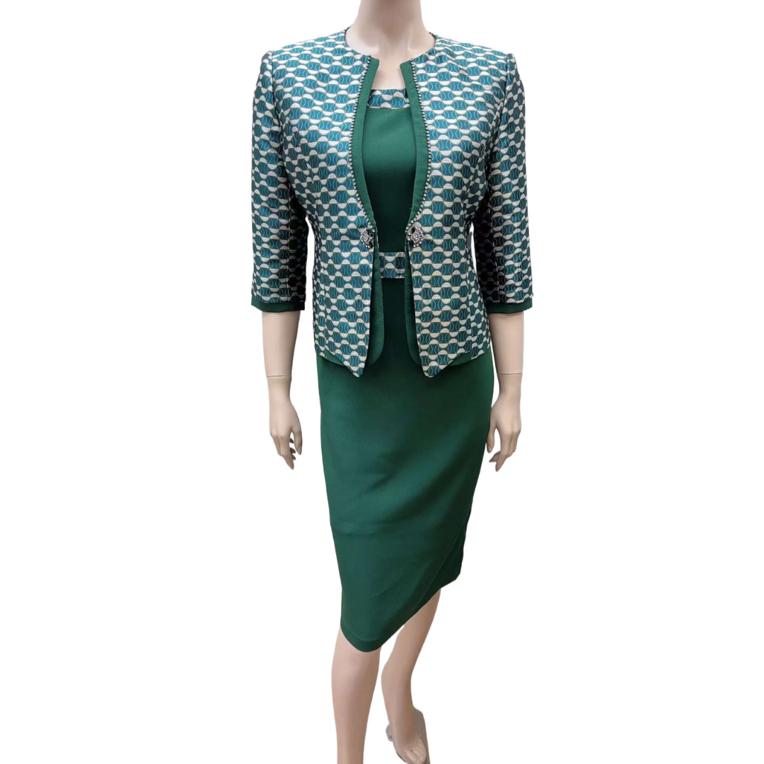 2-Piece Dress Set with Patterned Blazer and Dress