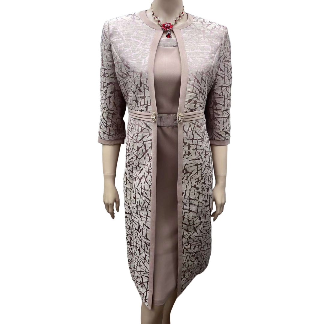 2-Piece Dress Set with Dress and Patterned Lightweight Coat