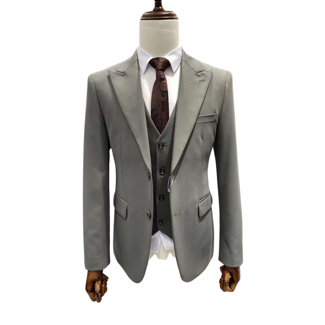 3-Piece Formal Plane Suit Set with Vest and Tie