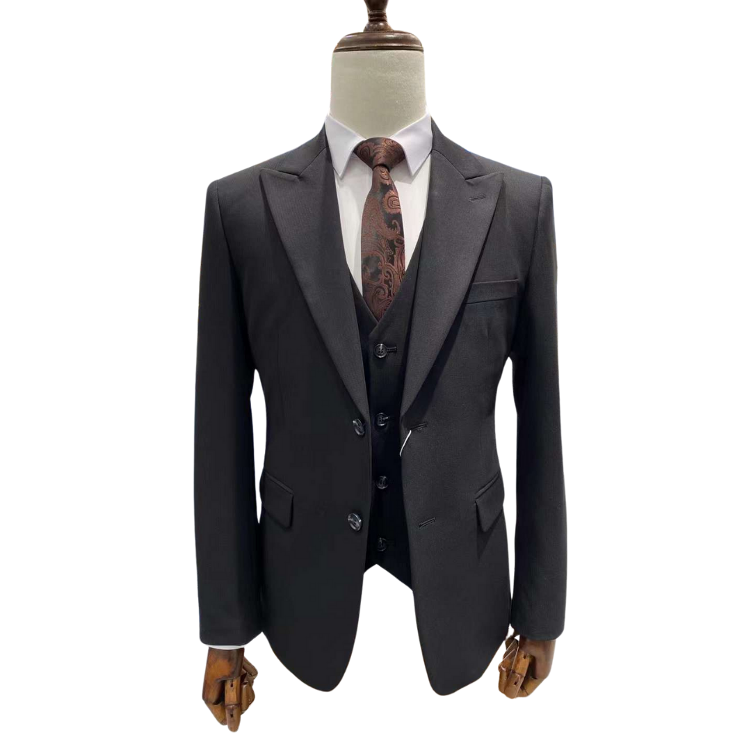 3-Piece Formal Plane Suit Set with Vest and Tie