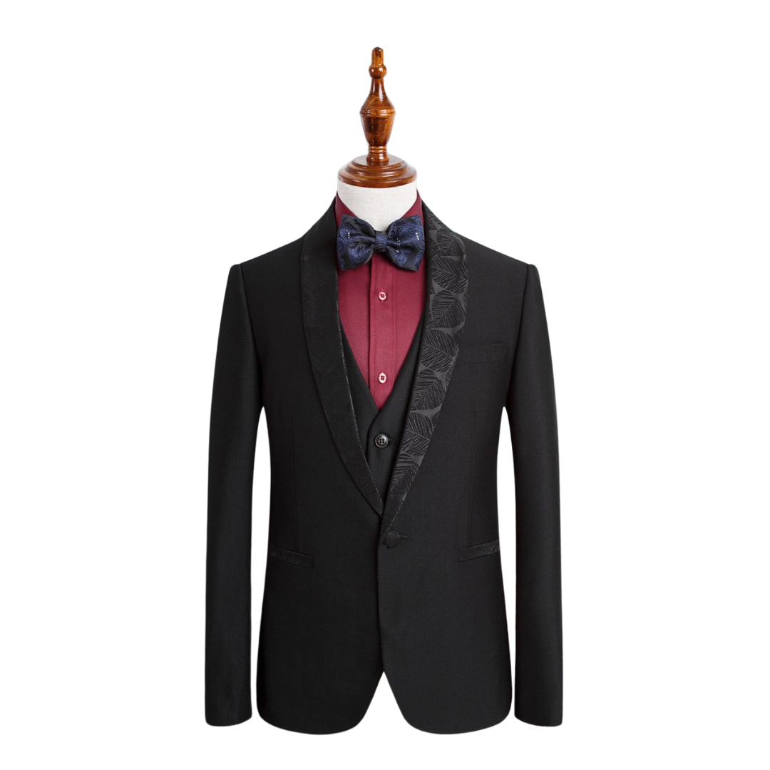 Black Three-Piece Men's Petal Collar Suit