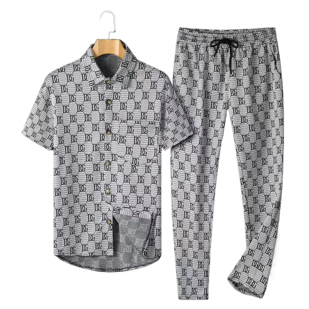 Dolce & Gabbana Monogram Printed Casual Polo Tracksuit Set