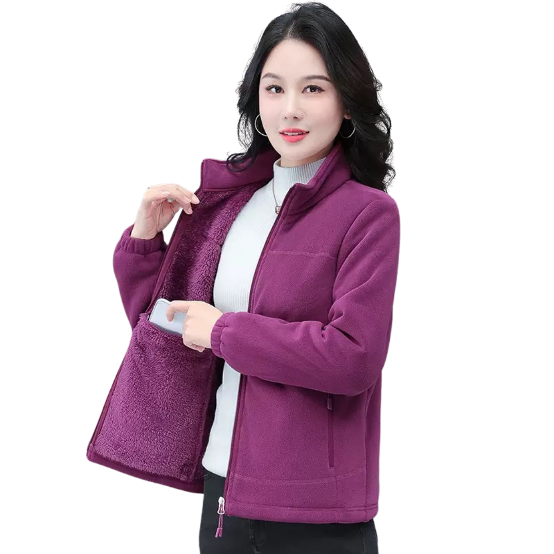 Women's Fleece Lined Zip-Up Jacket with Inner Pocket
