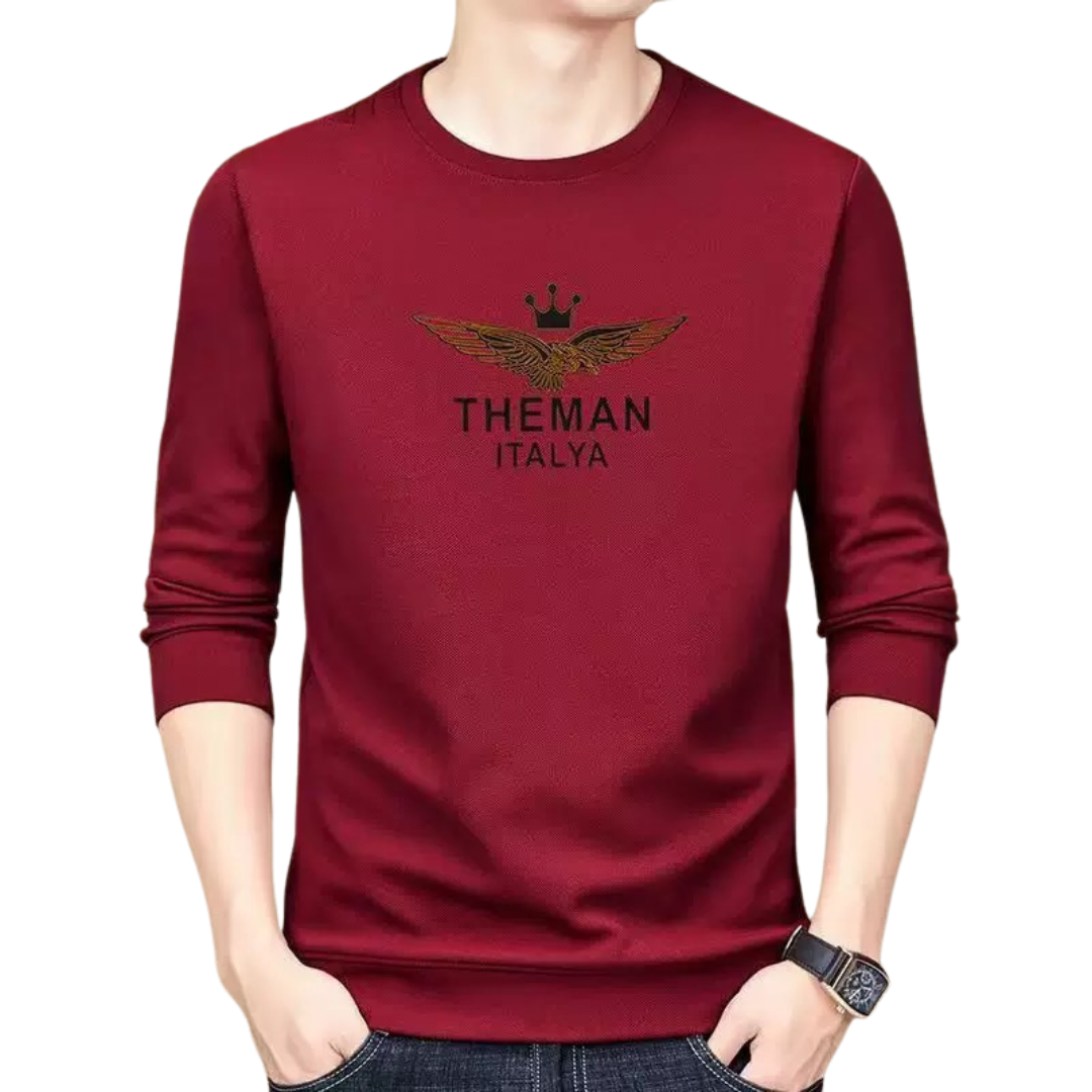 THEMAN ITALYA Men's Crowned Eagle Long Sleeve Crewneck T-Shirt