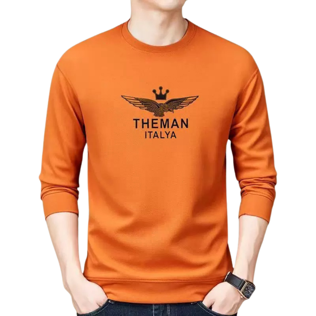 THEMAN ITALYA Men's Crowned Eagle Long Sleeve Crewneck T-Shirt