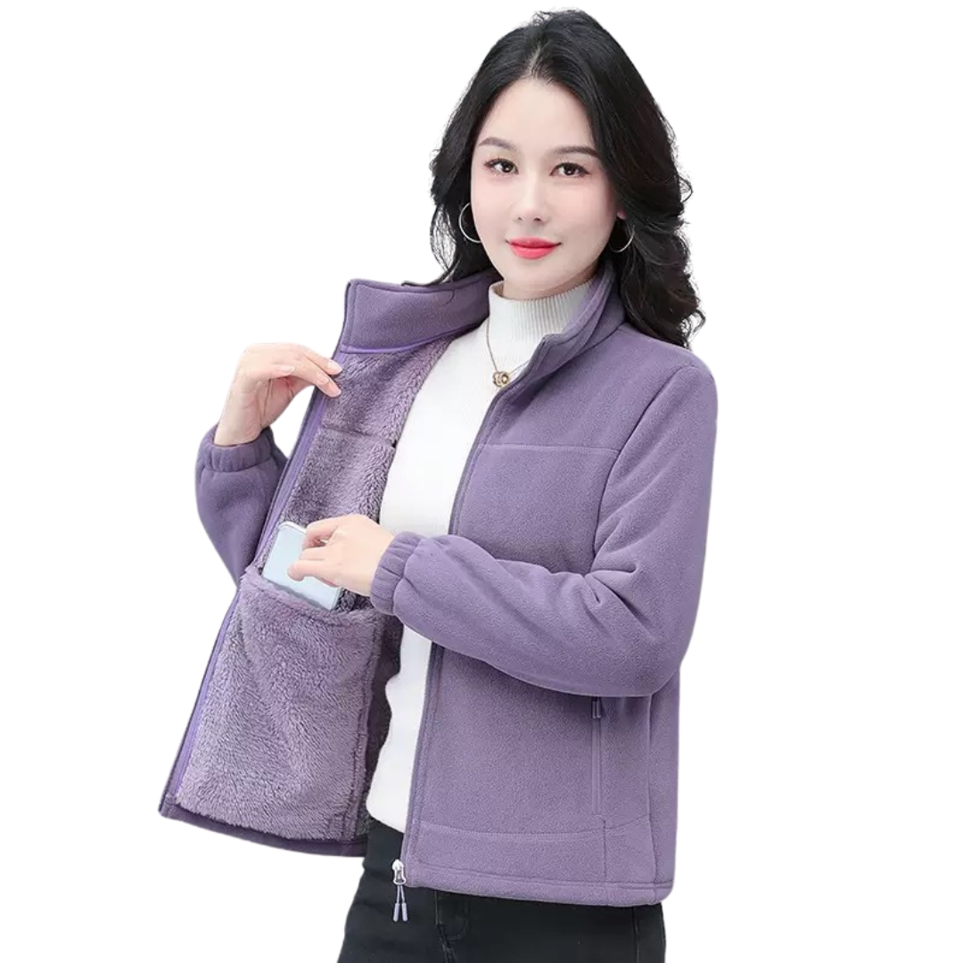 Women's Fleece Lined Zip-Up Jacket with Inner Pocket